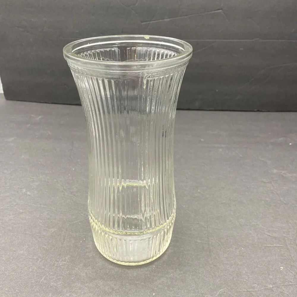 Vintage Hoosier Glass 4088-8‎ Ribbed Pressed Glass Vase Clear Flared Top MCM